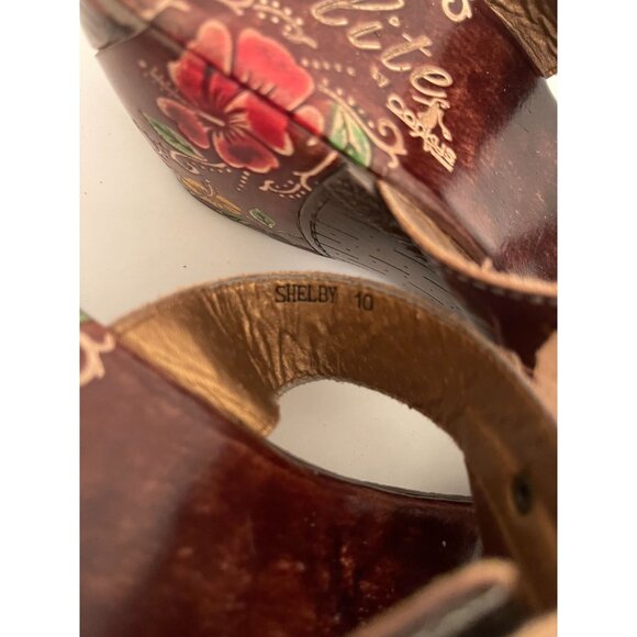 Corkys Hand Painted Floral Leather Slip-On Wedge Heel Sandal Boho Colorful Sz 10 - Picture 11 of 11